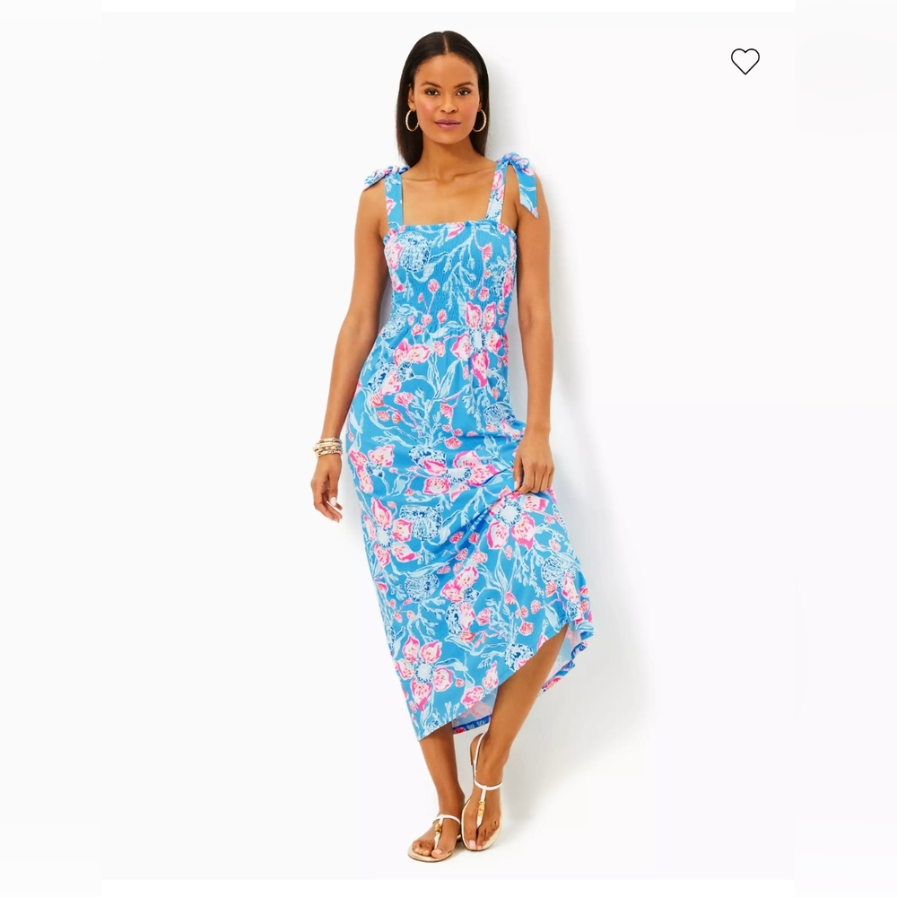 Lilly Pulitzer Bright Blue Floral Tie-Strap Maxi Dress